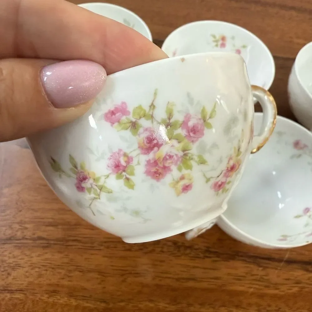 Antique Theodore Haviland Limoges Schleiger 150 Rose Cup Pink Flowers